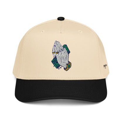 StarSeeder Pray For Me embroidered 5-panel mid-profile hat in Black/Natural