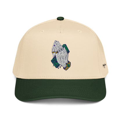 StarSeeder Pray For Me embroidered 5-panel mid-profile hat in Dark Green/Natural