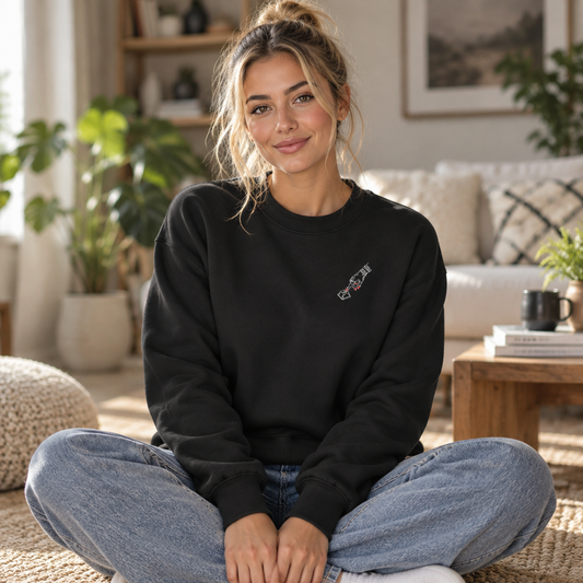 Model wearing the CTRL + ALT + ESC crewneck sweatshirt